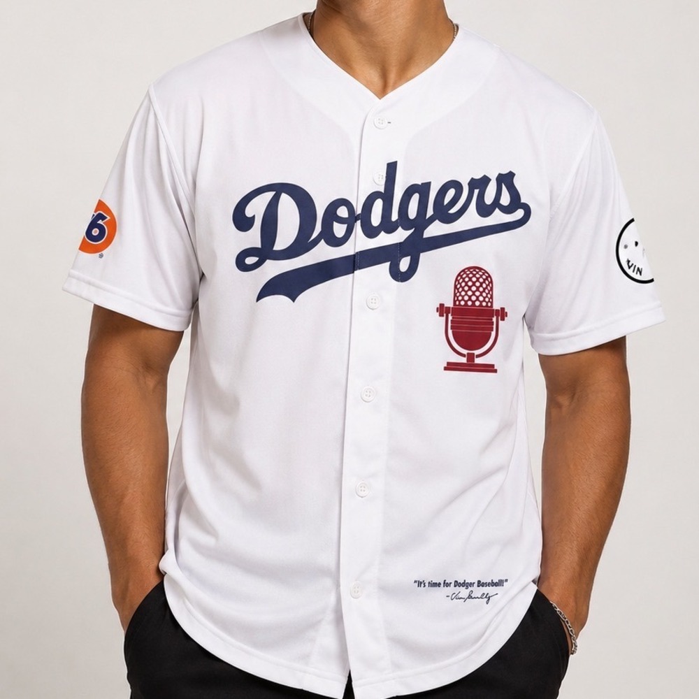 Los Angeles Dodgers Vin Scully Tribute Baseball Jersey White XL 76 Patch
